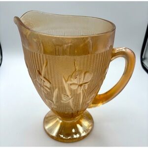 VTG Jeanette Depression Iris & Herringbone Large Pitcher Iridescent Marigold